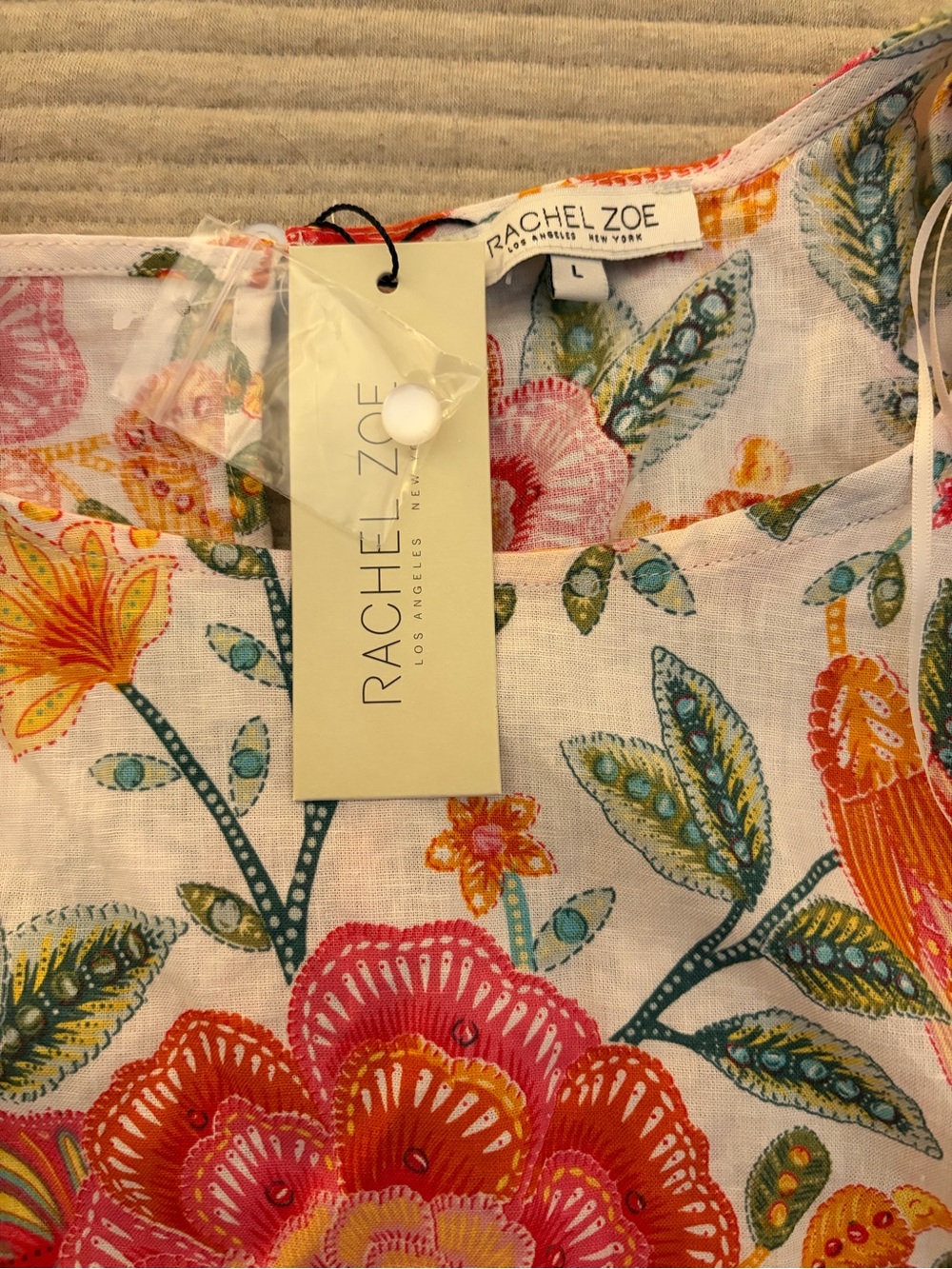 NWT Rachel Zoe 2 Pc Floral Linen Blend Top Pants Set Large Boho Cottagecore - Picture 5 of 5